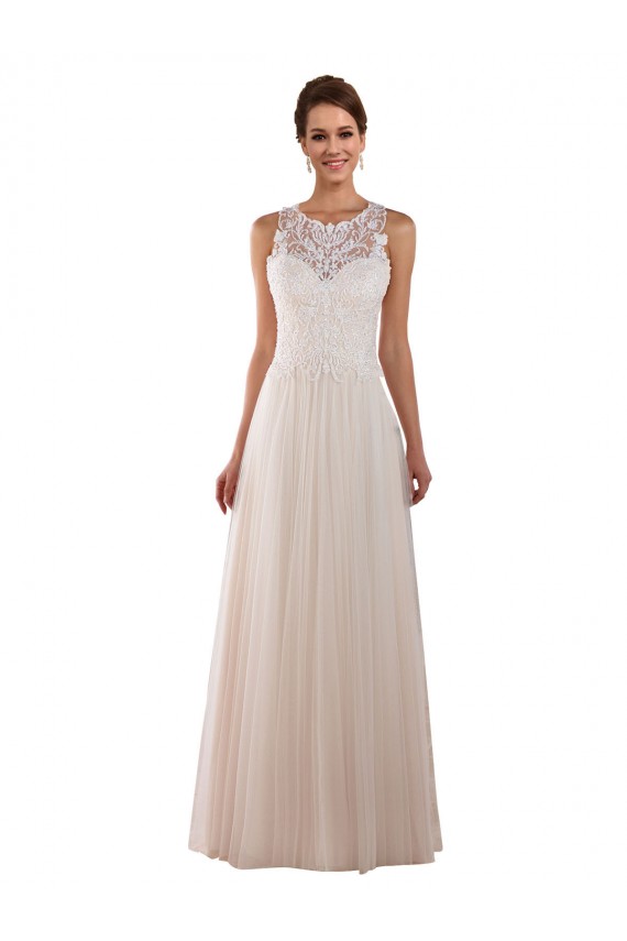 Fábrica de Tule & Renda Decote Alto Comboio Capela Sem Mangas Lindos Vestidos de Noiva