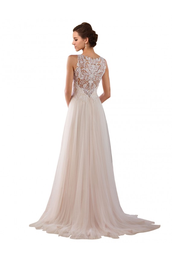 Fábrica de Tule & Renda Decote Alto Comboio Capela Sem Mangas Lindos Vestidos de Noiva