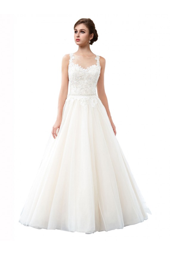 Fábrica de Tule & Renda Decote Ilusão Comboio Catedral Sem Mangas Longo Vestidos de Noiva