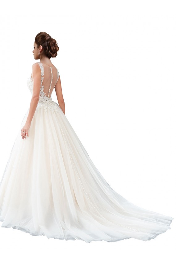 Fábrica de Tule & Renda Decote Ilusão Comboio Catedral Sem Mangas Longo Vestidos de Noiva