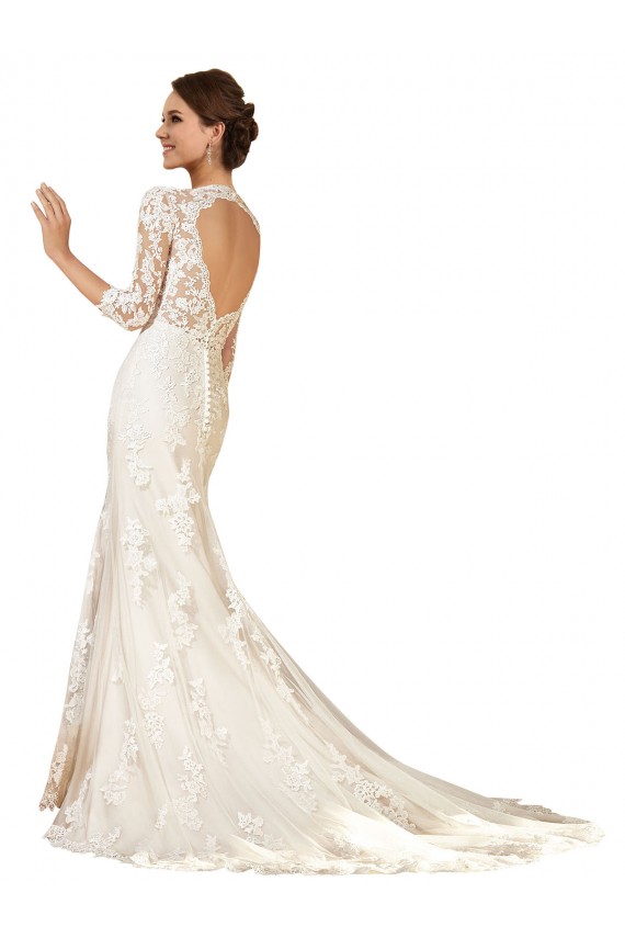 Fábrica de Abrir de volta Renda Amor Comboio Capela Mangas Compridas Vestidos de Noiva