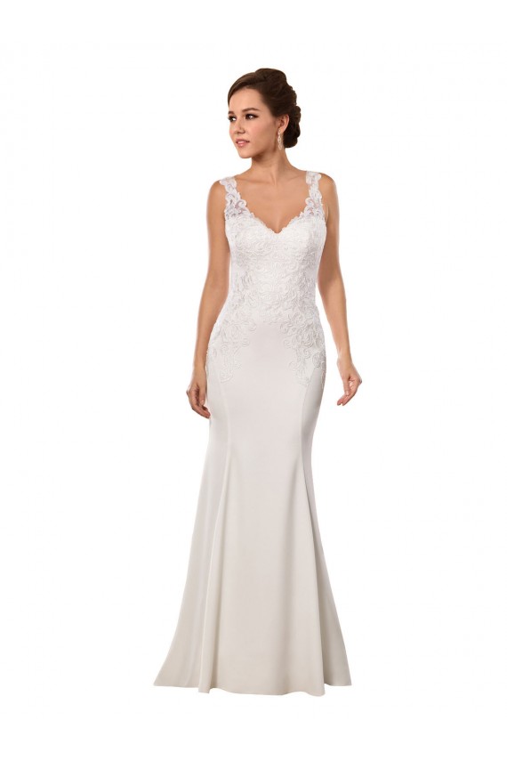 Fábrica de Renda & Crepe Esticado Decote V Comboio Capela Sem Mangas Vestidos de Noiva