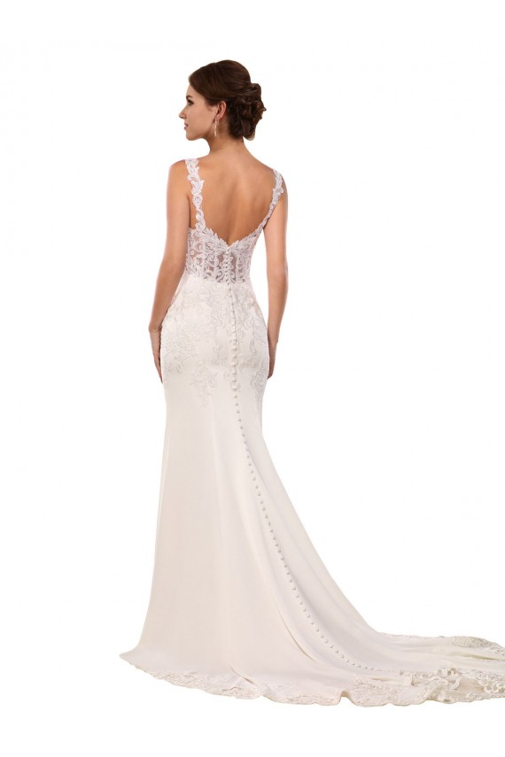 Fábrica de Renda & Crepe Esticado Decote V Comboio Capela Sem Mangas Vestidos de Noiva