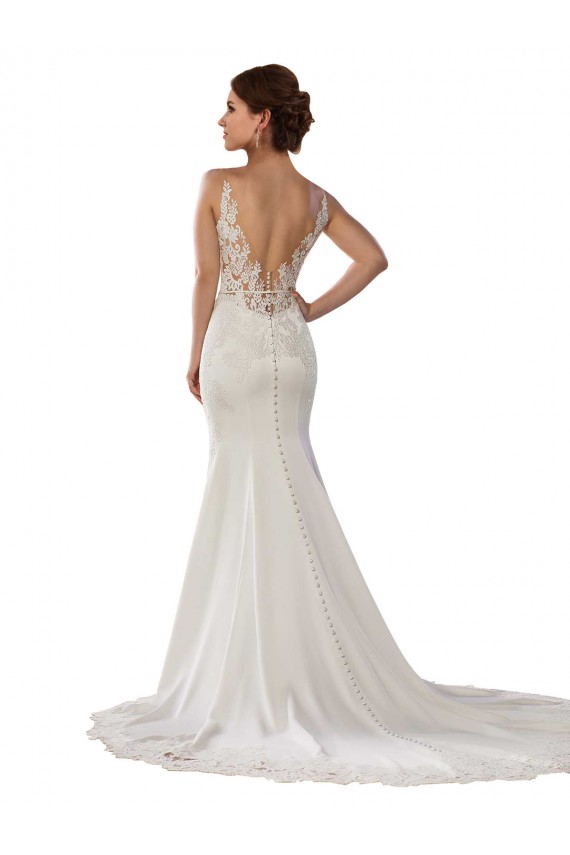 Fábrica de Renda & Crepe Esticado Decote V Comboio Capela Sem Mangas Longo Vestidos de Noiva