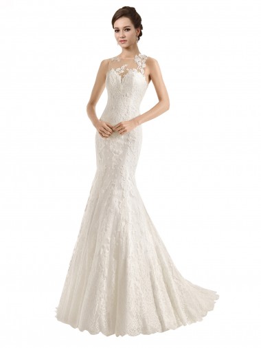 Fábrica de Renda Decote Ilusão Comboio Capela Sem Mangas Vestido de Festa / Vestido de Madrinha