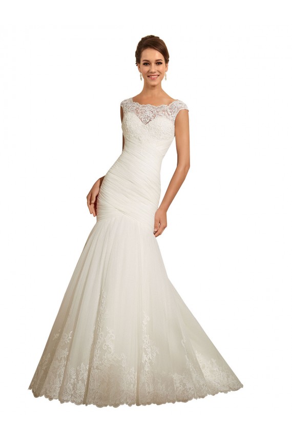 Fábrica de Tule & Renda Barco Comboio Capela Mangas Curtas Vestidos de Noiva