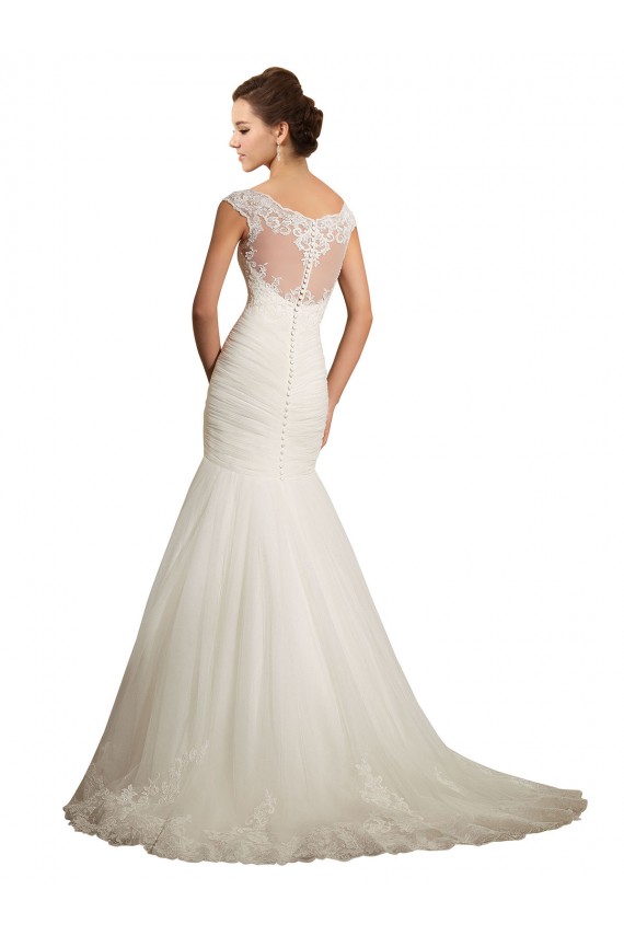 Fábrica de Tule & Renda Barco Comboio Capela Mangas Curtas Vestidos de Noiva