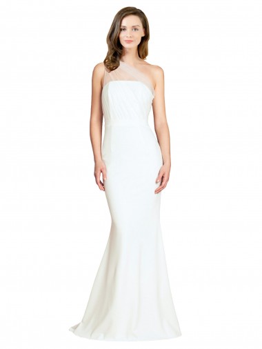 Fábrica de Crepe Esticado & Tule Um Ombro Comboio Varredela Sem Mangas Vestidos de Madrinha / Vestidos de Noite