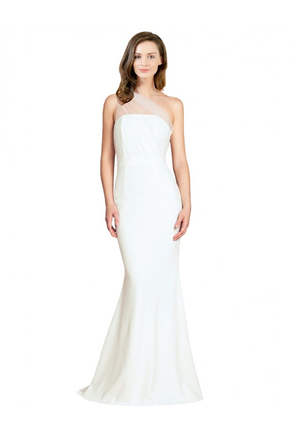 Fábrica de Crepe Esticado & Tule Um Ombro Comboio Varredela Sem Mangas Vestidos de Madrinha / Vestidos de Noite