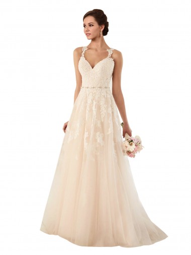 Fábrica de Tule & Renda Amor Comboio Capela Sem Mangas Longo Marfim Vestidos de Noiva