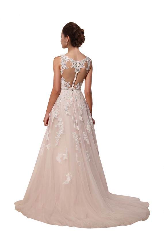 Fábrica de Tule & Renda Amor Comboio Capela Sem Mangas Longo Marfim Vestidos de Noiva