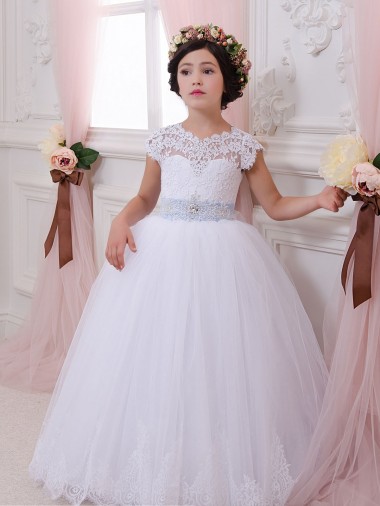 Fábrica de Tule & Renda Amor Comboio Capela Mangas Curtas Vestidos para Meninas de Flores