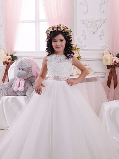 Fábrica de Costas em V Tule & Renda Barco Comboio Capela Sem Mangas Vestidos para Meninas de Flores