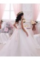 Fábrica de Costas em V Tule & Renda Barco Comboio Capela Sem Mangas Vestidos para Meninas de Flores