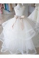 Fábrica de Tule & Renda Decote Alto Comprimento Chão Sem Mangas Vestidos para Meninas de Flores