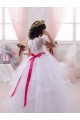 Fábrica de Tule & Renda Amor Comprimento Chão Mangas Curtas Vestidos para Meninas de Flores