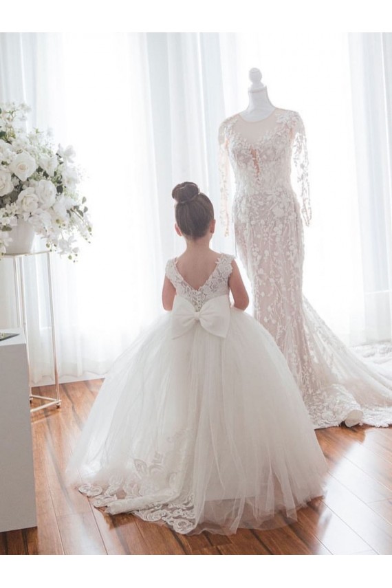 Fábrica de Tule & Renda Barco Comboio Capela Sem Mangas Vestidos para Meninas de Flores