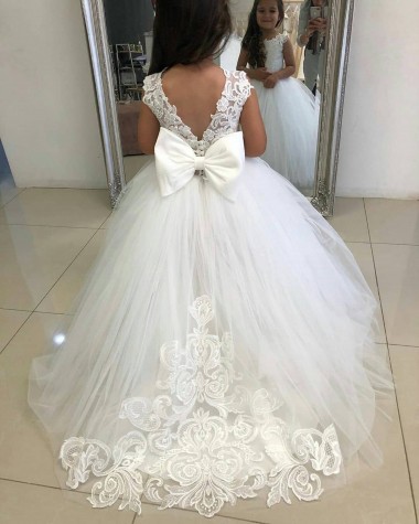 Fábrica de Tule & Renda Barco Comboio Capela Sem Mangas Vestidos para Meninas de Flores