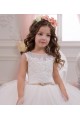 Fábrica de Tule & Renda Barco Comboio Capela Sem Mangas Vestido de Baile Vestidos para Meninas de Flores