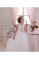 Fábrica de Buraco da fechadura Tule & Renda Decote Alto Comprimento Chão Sem Mangas Vestido para Meninas de Flores