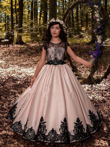 Fábrica de Cetim & Renda Amor Comprimento Chão Sem Mangas Vestidos para Meninas de Flores