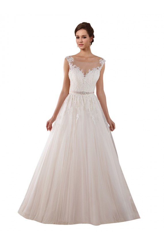 Fábrica de Buraco da fechadura Tule & Renda Amor Comboio Capela Sem Mangas Vestido de Baile Vestidos de Noiva