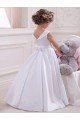 Fábrica de Cetim & Renda Barco Comprimento Chão Sem Mangas Vestidos para Meninas de Flores