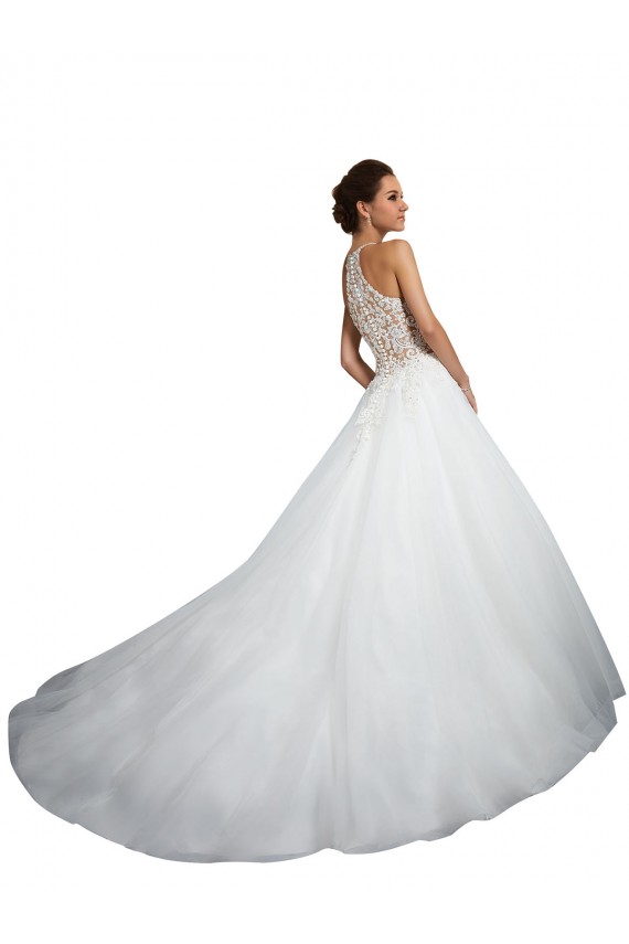 Fábrica de Tule & Renda Decote Alto Comboio Capela Sem Mangas Vestidos de Noiva