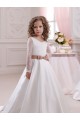 Fábrica de Cetim & Renda Decote V Comboio Capela Mangas Compridas Vestidos para Meninas de Flores