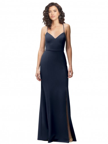 Fábrica de Criss Cruz Crepe Esticado Alças finas Comprimento Chão Sem Mangas Vestidos de Madrinha / Vestidos de Noite / Vestidos de Festa