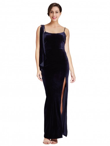 Fábrica de Lombar Veludo Elástico Alças finas Comprimento Chão Sem Mangas Vestidos de Madrinha / Vestidos de Noite / Vestidos de Festa