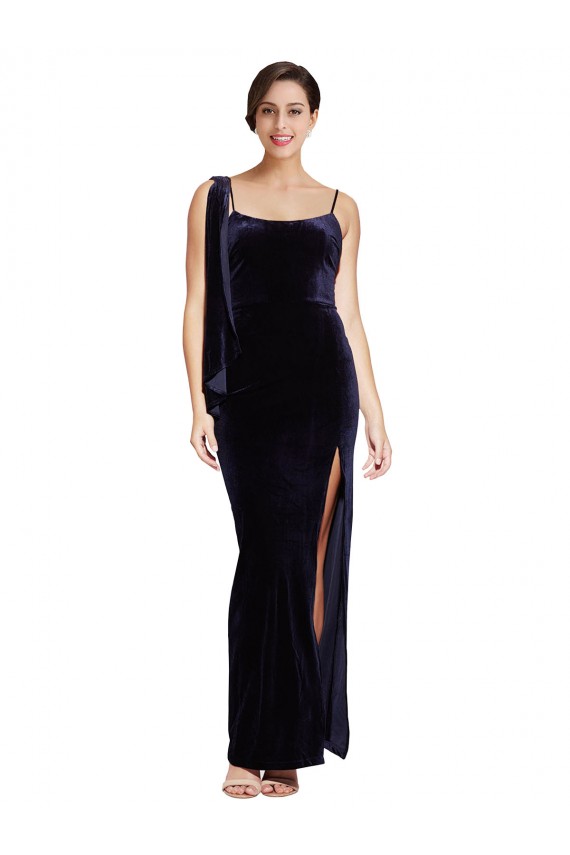Fábrica de Lombar Veludo Elástico Alças finas Comprimento Chão Sem Mangas Vestidos de Madrinha / Vestidos de Noite / Vestidos de Festa