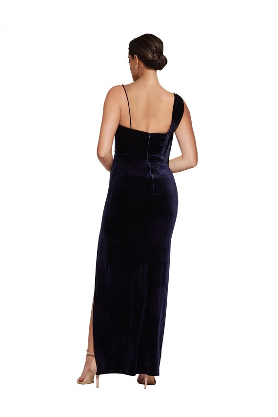 Fábrica de Lombar Veludo Elástico Alças finas Comprimento Chão Sem Mangas Vestidos de Madrinha / Vestidos de Noite / Vestidos de Festa
