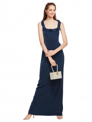 Fábrica de Lombar Crepe Esticado Colher Comprimento Chão Sem Mangas Vestidos de Madrinha / Vestidos de Noite / Vestidos de Festa