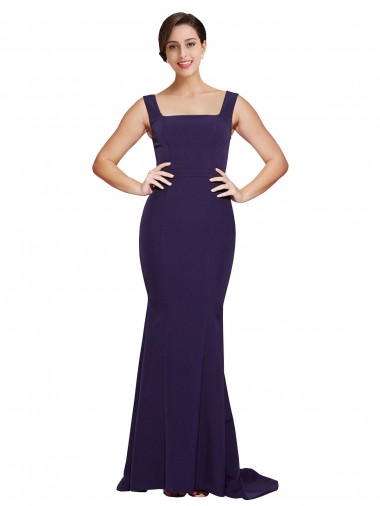 Fábrica de Crepe Esticado Decote Quadrado Comboio Varredela Sem Mangas Vestidos de Madrinha / Vestidos de Festa