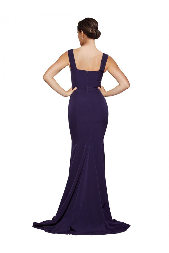 Fábrica de Crepe Esticado Decote Quadrado Comboio Varredela Sem Mangas Vestidos de Madrinha / Vestidos de Festa