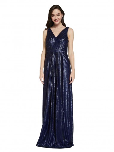 Fábrica de Costas em V Lantejoulas Decote V Comprimento Chão Sem Mangas Longo Vestidos de Madrinha / Vestidos de Noite / Vestidos de Festa