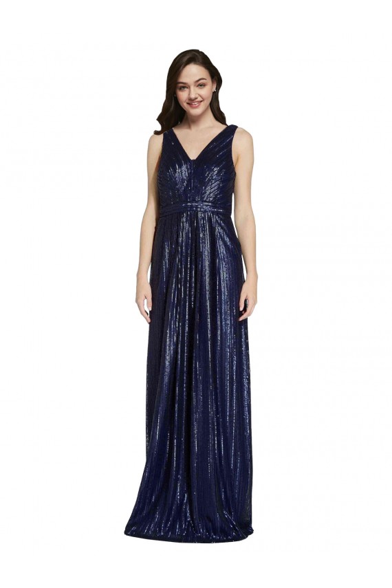 Fábrica de Costas em V Lantejoulas Decote V Comprimento Chão Sem Mangas Longo Vestidos de Madrinha / Vestidos de Noite / Vestidos de Festa