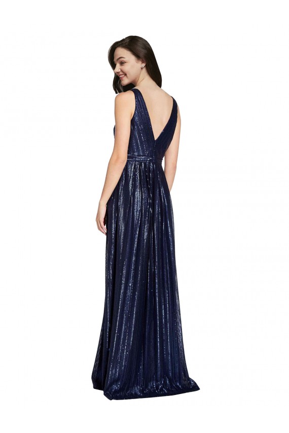 Fábrica de Costas em V Lantejoulas Decote V Comprimento Chão Sem Mangas Longo Vestidos de Madrinha / Vestidos de Noite / Vestidos de Festa