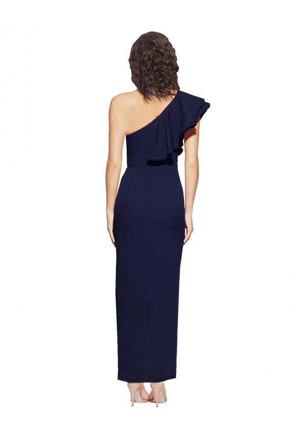 Fábrica de Crepe Esticado Um Ombro Comprimento Chão Sem Mangas Marinha Negra Vestidos de Madrinha / Vestidos de Noite / Vestidos de Festa