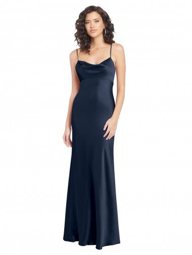 Fábrica de Abrir de volta Cetim Elástico Decote Capuz Comprimento Chão Sem Mangas Vestidos de Madrinha / Vestidos de Noite / Vestidos de Festa