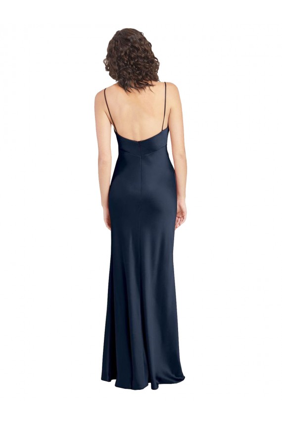 Fábrica de Abrir de volta Cetim Elástico Decote Capuz Comprimento Chão Sem Mangas Vestidos de Madrinha / Vestidos de Noite / Vestidos de Festa