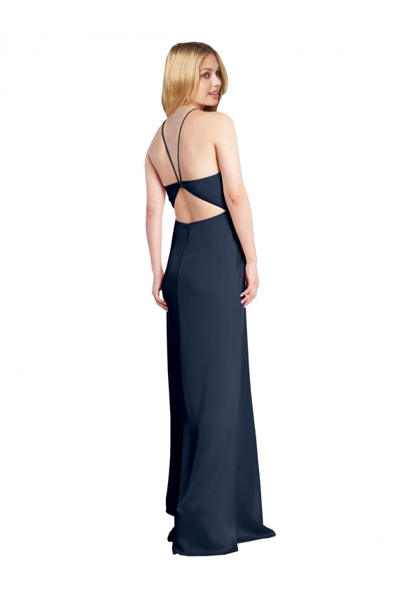 Fábrica de Criss Cruz Cetim Elástico Cabeçada Comprimento Chão Sem Mangas Vestidos de Madrinha / Vestidos de Noite / Vestidos de Festa