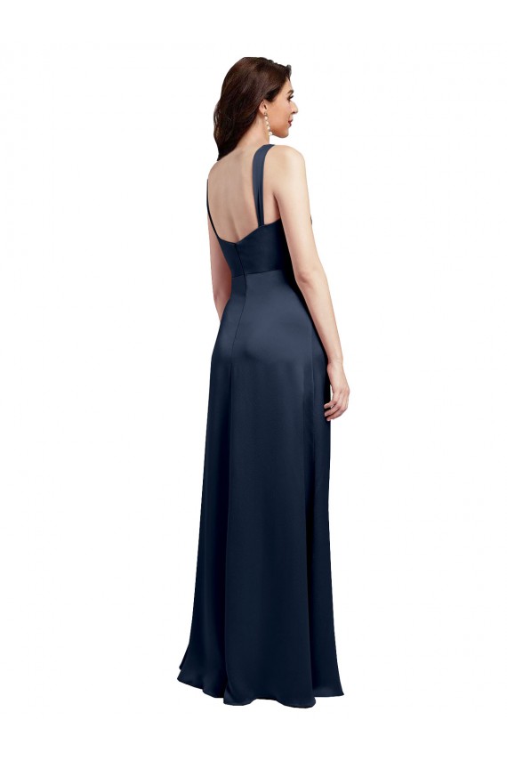 Fábrica de Lombar Cetim Elástico Decote Capuz Comprimento Chão Sem Mangas Vestidos de Madrinha / Vestidos de Noite / Vestidos de Festa