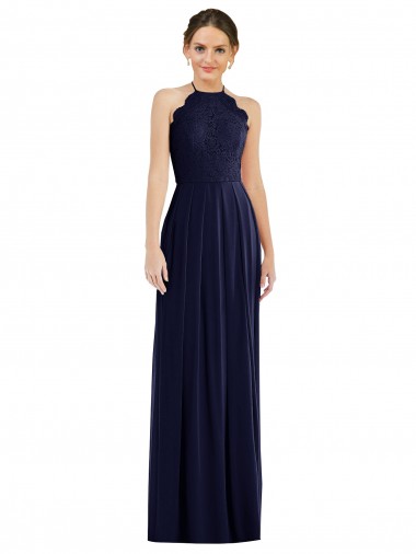 Fábrica de Abrir de volta Chiffon Cabeçada Comprimento Chão Sem Mangas Marinha Negra Vestidos de Madrinha