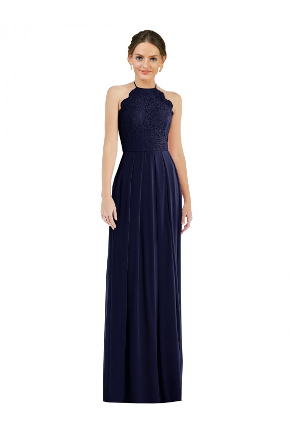 Fábrica de Abrir de volta Chiffon Cabeçada Comprimento Chão Sem Mangas Marinha Negra Vestidos de Madrinha