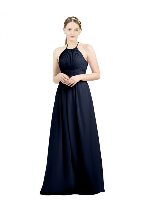 Fábrica de Abrir de volta Chiffon Cabeçada Comprimento Chão Sem Mangas Vestidos de Festa / Vestidos de Madrinha