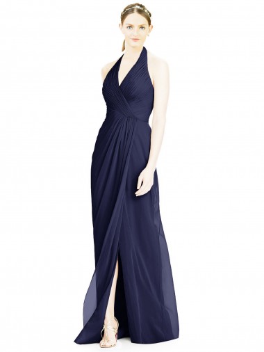Fábrica de Abrir de volta Chiffon Cabeçada Comprimento Chão Sem Mangas Linha A Vestido de Festa / Vestido de Madrinha