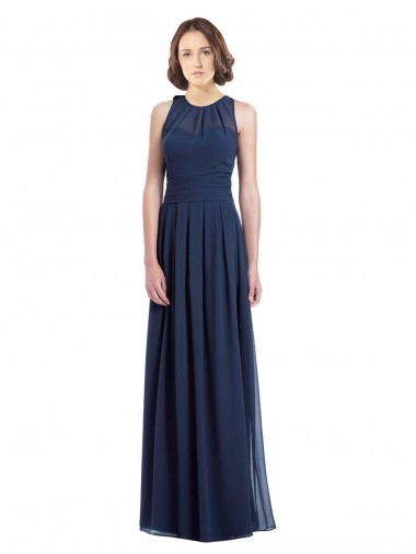Fábrica de Buraco da fechadura Chiffon Cabeçada Comprimento Chão Sem Mangas Marinha Negra Vestidos de Madrinha