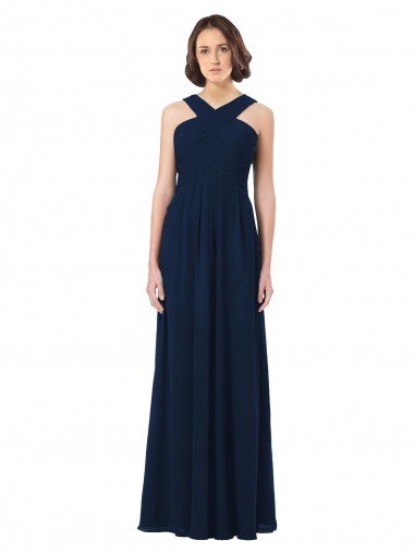 Fábrica de Costas em V Chiffon Fora do Ombro Comprimento Chão Sem Mangas Vestidos de Madrinha